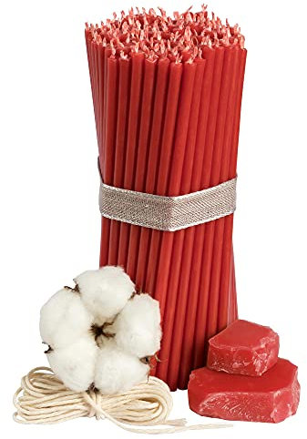 Diveevo Kirchliche Bienenwachskerzen №140-100 Stk. I hochwertige Ritualkerzen L-16 cm Ø-5,0 mm I 30 Min Brenndauer in Rot I 300 g dünne Kerzen tropf- & rauchfrei