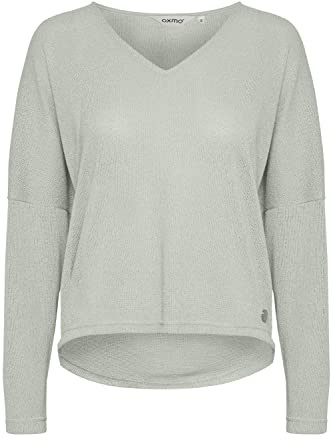 OXMO OXKatla Damen Strickpullover Feinstrick Pullover mit V-Ausschnitt, Größe:S, Farbe:Aqua Gray (155205)