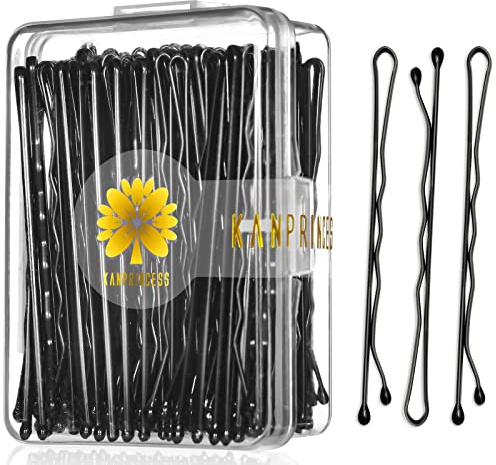 KANPRINCESS 100PCS 2.4Inch Bobby Pins Black,Pain-Free Bobby Pins for All Hair Types,Hair Pins for Women Girls,Hairpins for Buns with Box(Black)