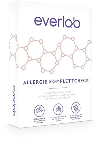 EVERLAB Allergie Komplettcheck – IgE Test auf 61 Allergene (Lebensmittel, Pollen, Tiere, etc.)| Detaillierte Auswertung | Selbsttest für Zuhause