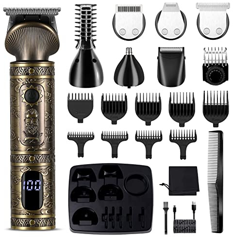 Scttomon Beard Trimmer Kit Professional Hair Clipper Zero Gapped T-Blade Electric Shaver Razor Nose Body Trimmer for Men Cordless Grooming Kit 7 in 1