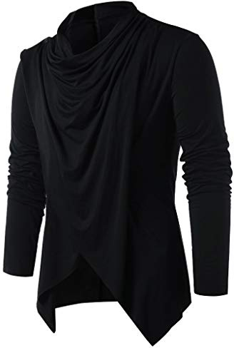 Camicia da uomo gotica retrò, ethno Style punk, a maniche lunghe, da uomo, per il tempo libero, a maglia fine con colletto alto, 001 nero, XL