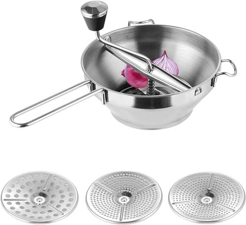 WLP Stainless Steel Food Mill With 3 Interchangeable Straining Discs Puree Maker Jam Machine Manual Food Grinder With 3 Sieve Inserts Puree Maker Grain Mill Hand Crank For Mashing