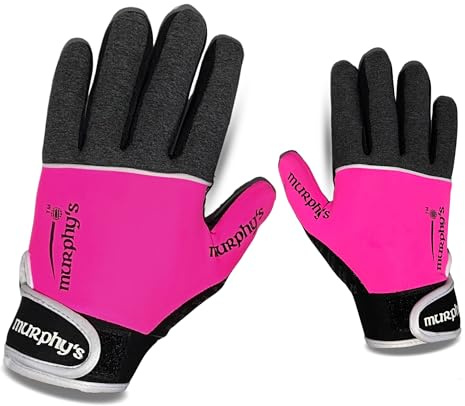 Murphys V2 gaeliska fotbollshandskar, premium latex fältspelare vantar, hållbar krok och ögla stängning, grå och röd