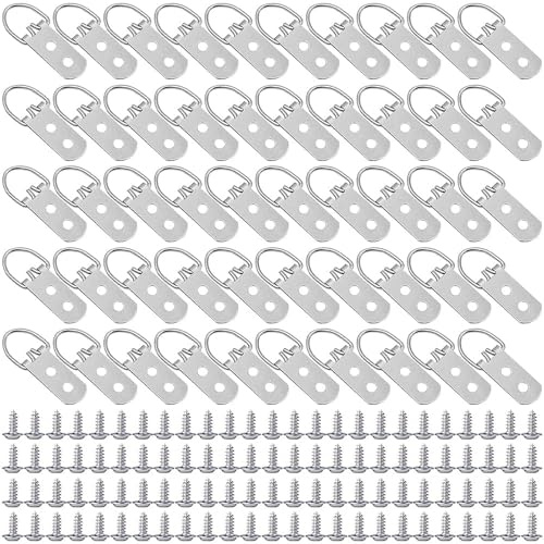 Lot de 50 anneaux en D pour cadre photo - Crochets en métal - Anneaux en D - Crochets de suspension à double trou - Avec vis pour accrocher des montres, des peintures, des miroirs