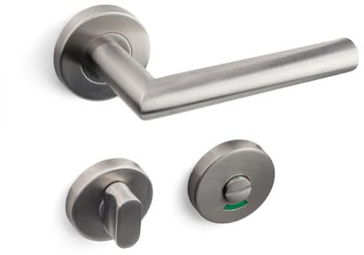 VERAMET® Toilet Door Handle Set Stainless Steel (Drilling Template and Installation Instructions) | for Bathroom Doors Toilet - Door Fitting - Handle Set Toilet Rosettes for Bathroom Doors