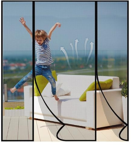 Fliegenvorhang Magnetisch TüRe, 140x190cm Magnet Insektenschutz, Vorhang für Balkontür Wohnzimmer Schiebetür Terrassentür, einfache Klebemontage ohne Bohren-Insektenschutz Vorhang Tür, Schwarz