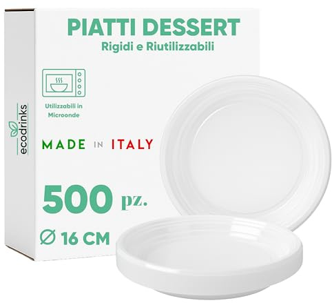 marketcaffe Set di 500 Piatti Dessert in Plastica Riutilizzabile Rigida, Lavabili 20 Cicli in Lavastoviglie - Monouso, Resistenti e di Alta Qualità – Perfetti per Feste, Eventi e Catering