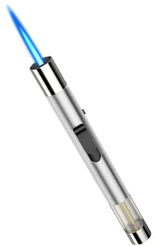 Juspota Accendino Jet Flame 19cm - Antivento Regolabile, Gas Butano Ricaricabile, Lungo, Accendigas, Argento (Venduto Senza Gas)