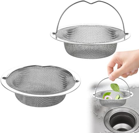 2PCS Kitchen Sink Strainer Stainless Steel Sink Sieve Silver Sink Food Catcher Drain Strainer 11cm Outer Rim and Diameter 7.5cm with Lift Up Handle Anti Clogging for Kitchen Debris Sink Hole