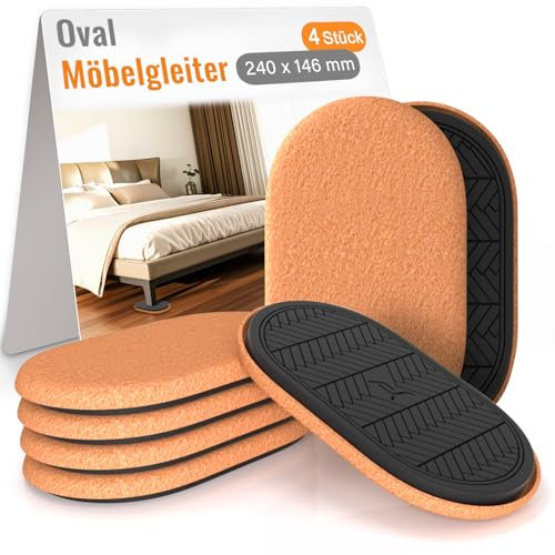 RUSIDO 4 Piezas Deslizadores de Fieltro para Muebles Ovalados, Pesados para Muebles, Protector Patas Sillas, 240 x 146 mm, Mover Muebles con Facilidad, protección contra arañazos y Ruidos