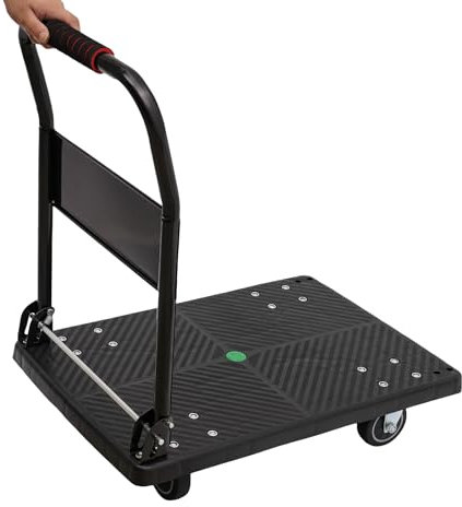 Vikbar plattformsvagn tyst hopfällbar vagn med 2 universella hjul halkfri industriell skoter transportvagn upp till 150 kg transportvagn vagn platt flyttvagn handvagn transporthjälp lastvagn
