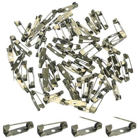 M METERXITY 60-Pack Bar Pins, 0.6 Inch Brooch Pin Backs Safety Clasp for Badges/Name Tags/Corsage/DIY Crafting Sewing Fabric, Metal Boutonnieres Locking Pin-Backing [15mm, Bronze Tone]