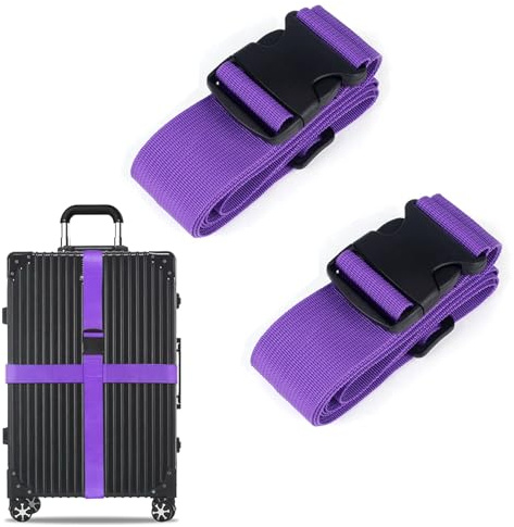 Juego de correas para maleta, cinta de equipaje, correas de maletero, identificaciones personalizadas, accesorios de viaje antideslizantes ajustables (lila, juego de 2 unidades)