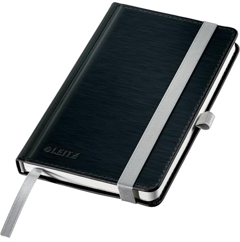 Leitz Notebook Style A6 a quadretti, copertina rigida, 160 pagine, 80 fogli, carta certificata FSC da 100 g/m², fascia elastica e segnalibro, per ufficio e casa, nero, 44911094