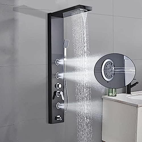 Pannello Doccia a LED con soffione a Cascata, soffione a Pioggia e getti massaggianti, Sistema per Il Corpo Jet-Nero A, Nero C