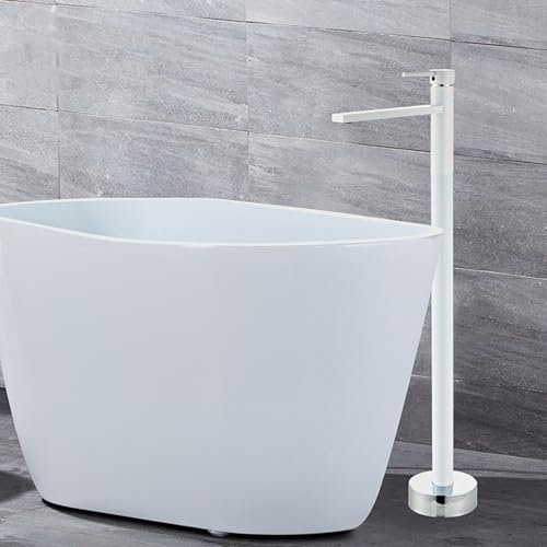 BiaoTeng Grifo de Bañera de Pie Monomando agua Fría y Caliente Laton Grifo Bañera de Suelo Blanco