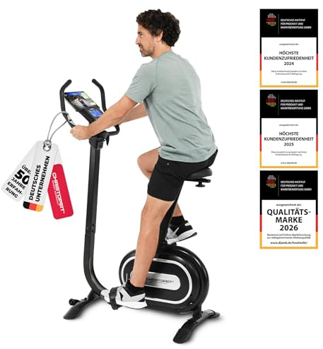 Christopeit Vélo d'appartement ergomètre ET 5.1 Vélo d'appartement silencieux avec système de freinage magnétique, ordinateur LCD, résistance 32 niveaux, compatible Kinomap et Zwift, 120 kg max.