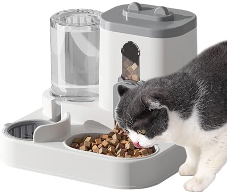 Distributeur Croquettes Chat Automatique Double PP Distributeur De Nourriture pour Chat Combo Mangeoire avec Gamelle 2.2L Bol À Friandises Et 0.8L Abreuvoir pour Chats Chiens Animaux De Compagnie