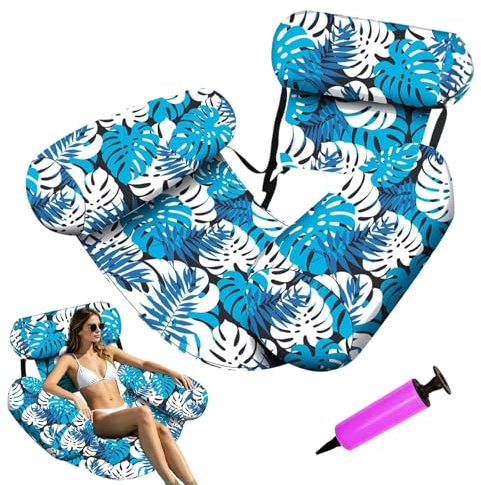 ZXTGBQ Hamaca De Agua Flotante, Colchoneta Piscina Adultos, 4 En 1 Hamaca Inflable Piscina, Tumbona Hinchable, con Bomba De Aire, Colchoneta Piscina Hinchable