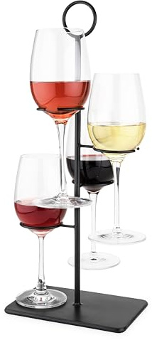 True Hover Flight Server Made of Iron, Holds 4 Stemmed Wine Glasses or Champagne Flutes, Hosting Essentials, Home Bar Cart Accessories, Set of 1 Black