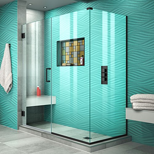 DreamLine Unidoor Plus 60 in. W x 34 3/8 in. D x 72 in. H Frameless Hinged Shower Enclosure in Satin Black, SHEN-24600340-09
