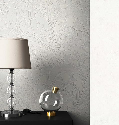 NEWROOM Papel pintado barroco beige vellóntapete barroco Glamour Ornament Geschwungen Floral hermoso diseño moderno 3d mirada , incluyendo papel tapiz guía