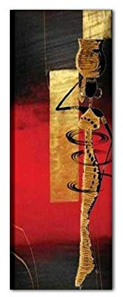 QUADRI VERTICALI DIPINTI A MANO ETNICO DONNA ETNICI ROSSO NERO SU TELA INTELAIATI PRONTI PER ESSERE APPESI ARREDAMENTO CASA SALONE UFFICIO SOGGIORNO CUCINA ALTA QUALITA' MADE IN ITALY - TOBY