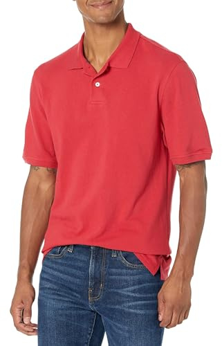 Amazon Essentials Men's Regular-Fit Cotton Pique Polo Shirt, Short Sleeve (Available in Big & Tall), Red, Large