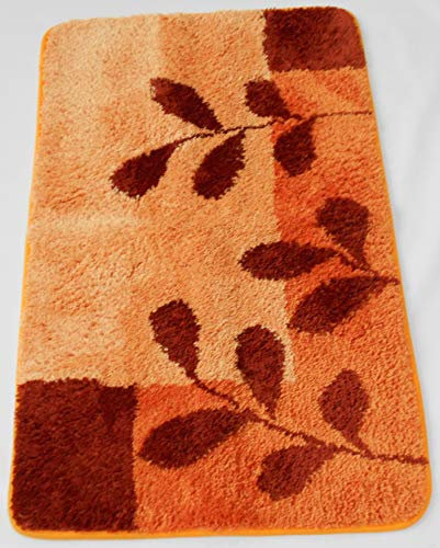 MB Warenhandel24 Badematte Badvorleger Badteppich Designer Grafik oder Farbverlauf Uni einfarbig 4 Größen 2 Varianten (Teppich Leaves Terra, Rund D: ca. 80 cm)