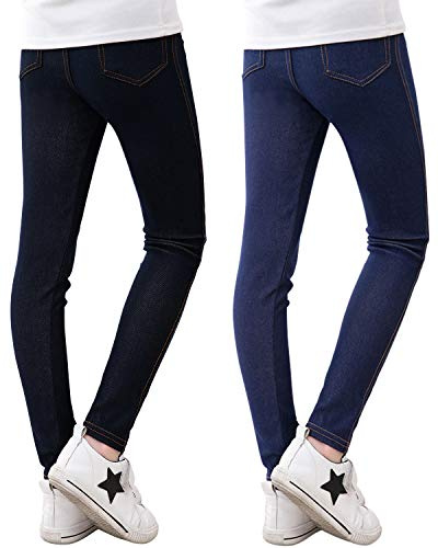 Adorel Jeggings Jeans Leggings Pantalon Coton Fille Lot de 2 Bleu Marine, Noir 10 Ans (Taille Fabricant: 150)