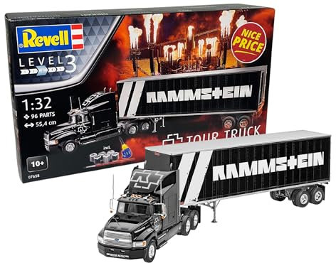 Revell Gift Set 07658 Rammstein Tour Truck 1:32 Scale Unbuilt Plastic Model Kit with Contacta Professional Glue, Paintbrush & Selected Aqua Color Paints
