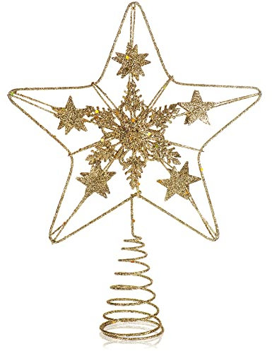 COM-FOUR® stella decorativa natalizia - stella decorativa natalizia in metallo - stella di Natale in piedi con glitter e paillettes - parte superiore dell'albero di Natale dorato (color oro/24,5cm)