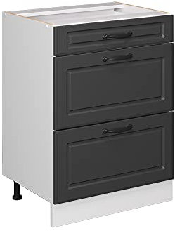 Vicco Küchenunterschrank R-Line, Anthrazit Landhaus/Weiß, 60 cm mit Schubladen, ohne Arbeitsplatte