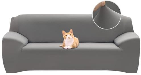 Jaotto Copridivano 2 Posti Elasticizzato, Fodera per Divano Elasticizzato Fantasia Antiscivolo Antimacchia, Copridivano con Braccioli Tessuto Super Morbido Universale(Grigio,2 Posti)