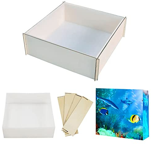 Yayatty Square Silicone Molds for Resin, 5.8 Inch Large Resin Molds, Epoxy Resin Molds with Wooden Support for Flowers Preservation, Resin Casting Molds for DIY Home Décor