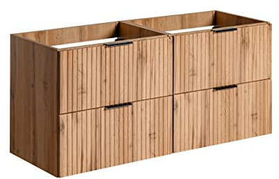 PIASKI ADEL Oak Meuble de lavabo double 120 cm avec plan de travail ou lavabo encastré Meuble de salle de bain suspendu