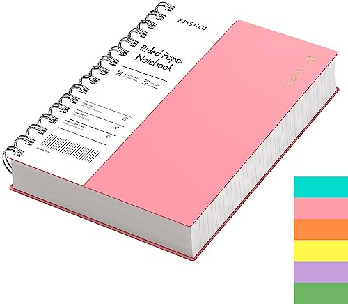 EMSHOI A5 Notebook Lined 300 Pages/150 Sheets, Wirebound Spiral Notepad Multi-Coloured, 100gsm Thick Paper, Waterproof Hardcover, Writing Journal for Women Men Work Office School, 14.5 x 21cm, Pink