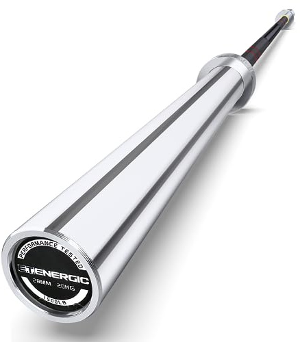 E.T.ENERGIC 7ft Olympic Barbell Bar 45LB Load 1500lbs Capacity Available, for Gym Home Exercises, Weightlifting, Powerlifting for 2 Olympic Plates, Sliver&Black