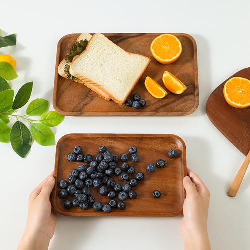 Bamxzoo Premium Quality Durable Walnut Rectangular Wooden Plates Set of 2(10, 12)-100% Natural Wood Serving Plate for Coffee Table-Great Home Decor Platter for Breakfast & Dining