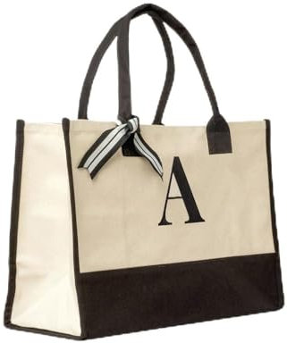 Elberfelder Leinen personalisierte Canvastasche l Geschenkidee l mit robustem Boden l mit Monogramm l Tote Bag l Handtasche l Oeko-Tex-Standard-100 l Einkaufstasche l 100% Baumwolle