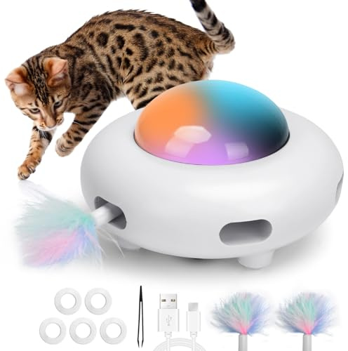 Nobleza - Juguete Interactivo con Plumas para Gatos Interior, 3 Modos de Juego para Gatos, Juguetes para Gatos Inteligentes en Movimiento para Ejercicios con Función de Limpieza y Carga USB