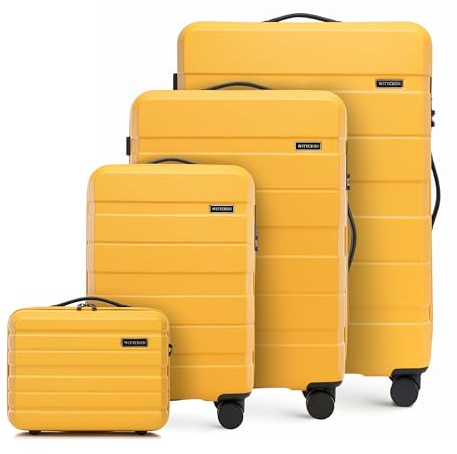 WITTCHEN set di 4 valigie con custodia per cosmetici trolley bagaglio a mano in ABS con 4 ruote spinner chiusura a combinazione maniglia telescopica Comodo Line Giallo