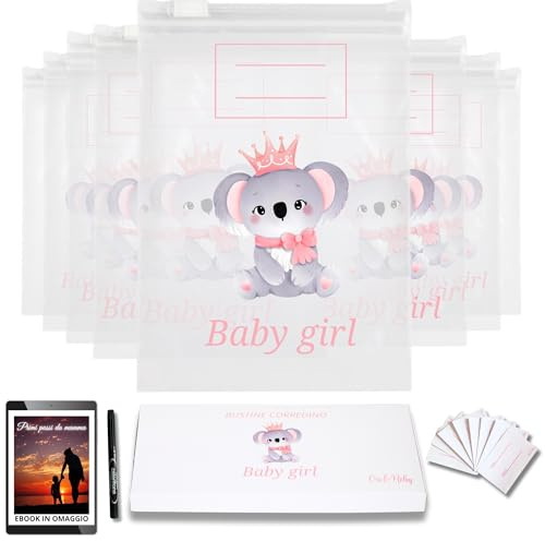8 bustine corredino neonato ospedale 100% Made in italy - EBOOK IN OMAGGIO - I tuoi sacchetti nascita bimbo - sacchetti nascita bimba(38x25cm)
