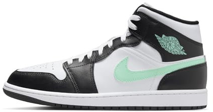 NIKE Air Jordan 1 Mid Herren Sneaker, Weiß, Schwarz, Grün, leuchtend, 45 EU