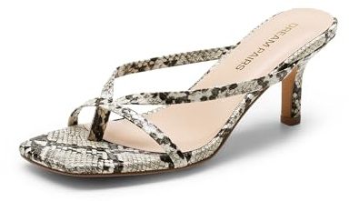 DREAM PAIRS Sandales à talons bas pour femme, style à lanières avec bout carré ouvert pour fête, Blanc/noir, 38 EU
