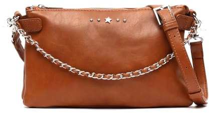 MISAKO Nesco bolso bandolera pequeño con doble cadena extraíble y detalles metálicos ED. Mujer - Nesco Camel 16x32x10cm