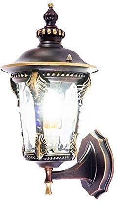 Lámpara de pared, estilo retro europeo para exteriores, de aluminio, de chapa metálica roja, impermeable, para jardín, villa, aplique de piedra de canal, farol de cristal, para patio, porche