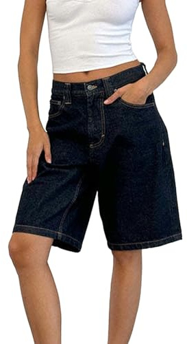 YCBMINGCAN Pantalones vaqueros cortos para mujer, bermudas, elásticos, retro, informales, bermudas, elásticos, pantalones vaqueros para verano, pantalones capri, vaqueros de verano