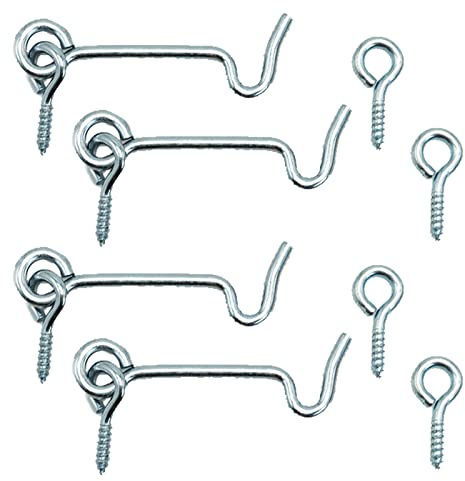 4 ganchos para tormentas con ojales, 50 mm, con rosca de madera, para persianas, puertas y puertas, ganchos y ojales, de metal galvanizado